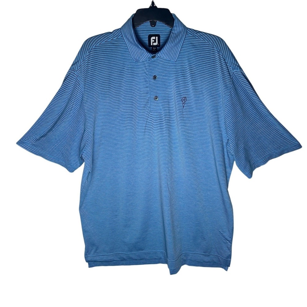 FootJoy Mens Blue Striped Short Sleeve Golf Polo Shirt Large FJ Logo Stretch